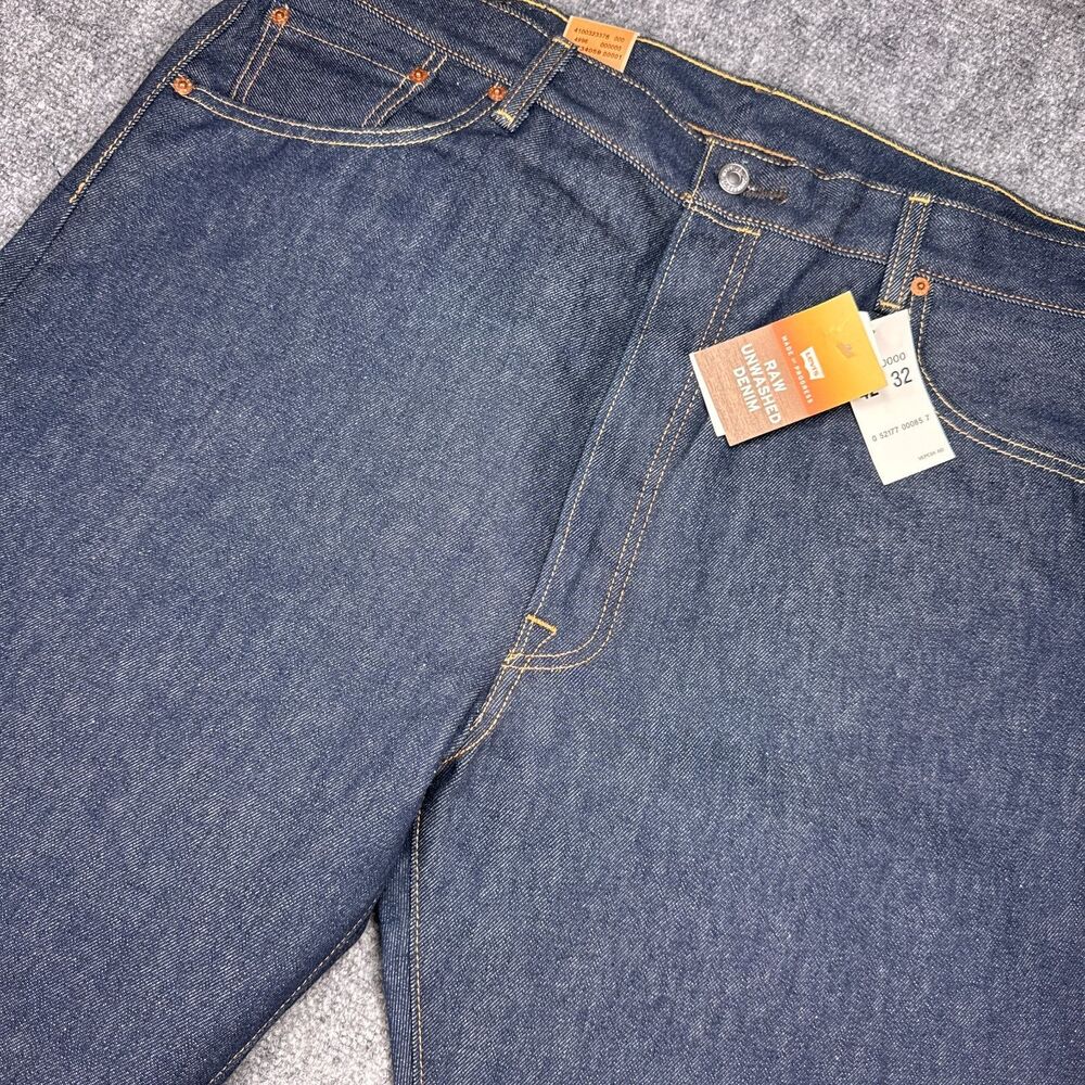 NWT 501 Original Shrink-to-fit Men's Dark Wash Jeans 42x32 Raw Unwashed Denim